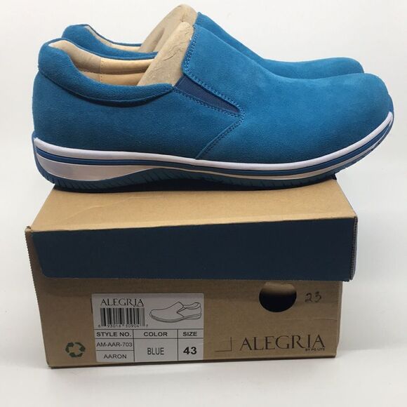 NIB Alegria Aaron Blue Suede Slip On Shoes - Size 43 EU 9.5 US (W US 13) main image 5